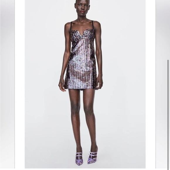Zara MULTICOLORED SEQUIN DRESS Size Small - Picture 3 of 4